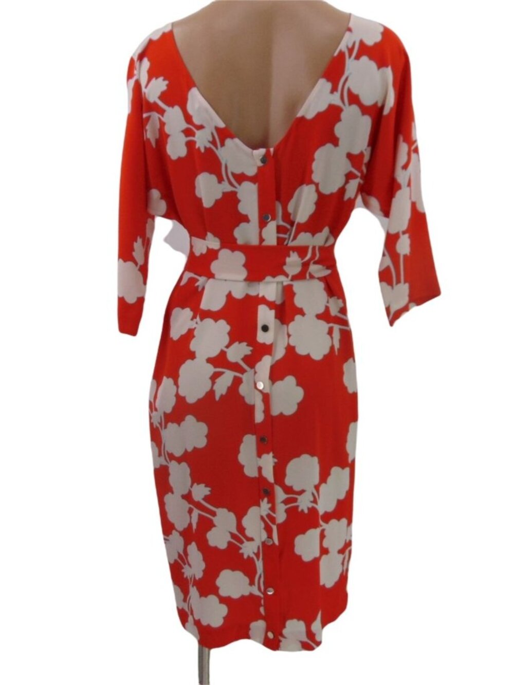 Diane Von Furstenberg DVF Maja Two Dress 8 Coral Red Halo Buds Silk Snap V Back - Picture 6 of 15